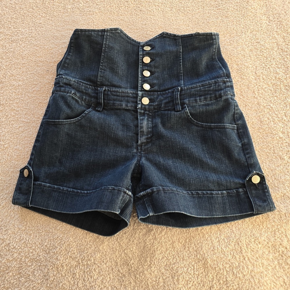 forever twenty one Women Ultra High Waisted Denim Button Detail Shorts Y2K Sz 30